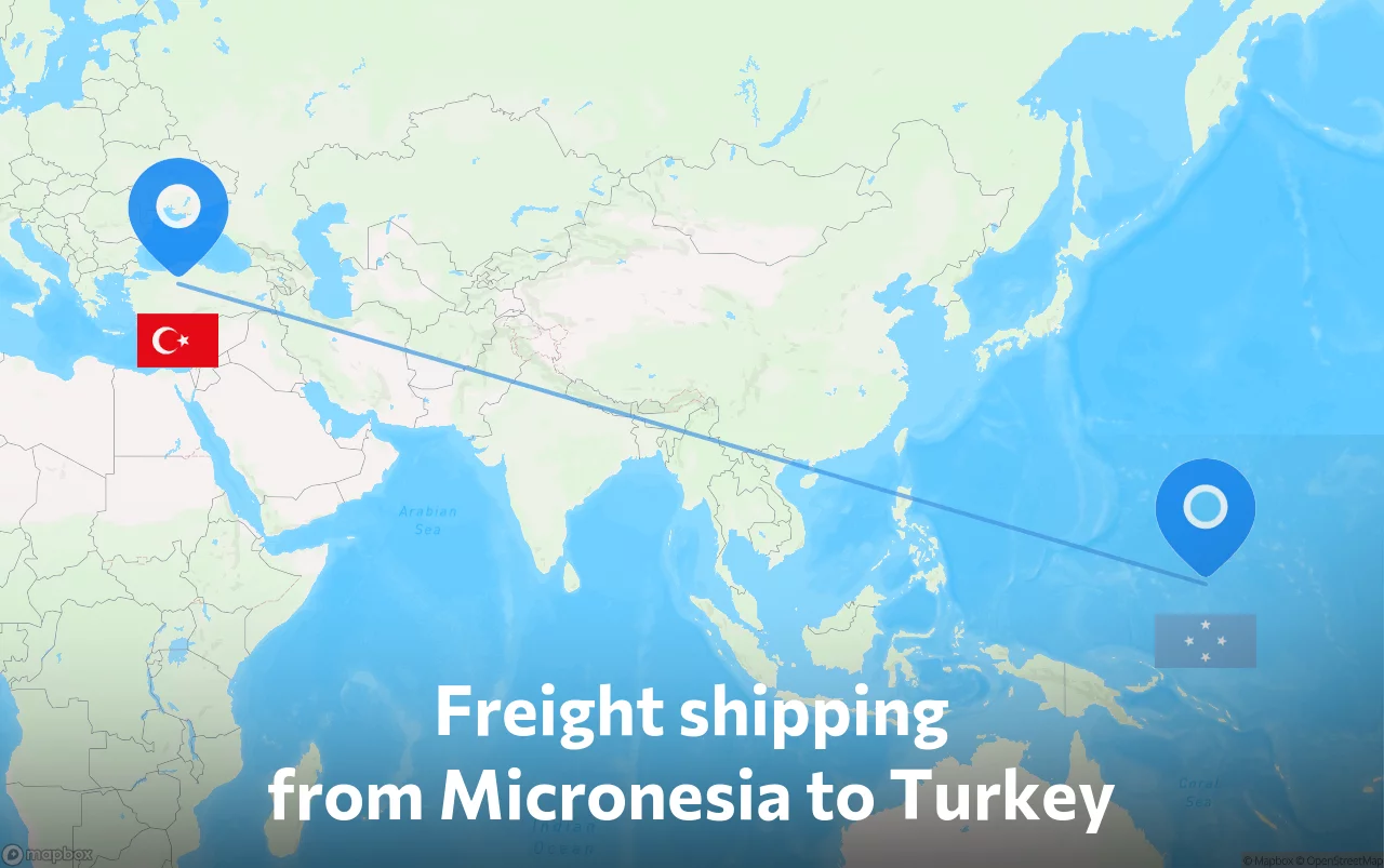 Shipping route from Micronesia to Turkey