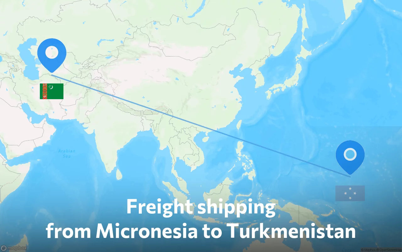 Shipping route from Micronesia to Turkmenistan