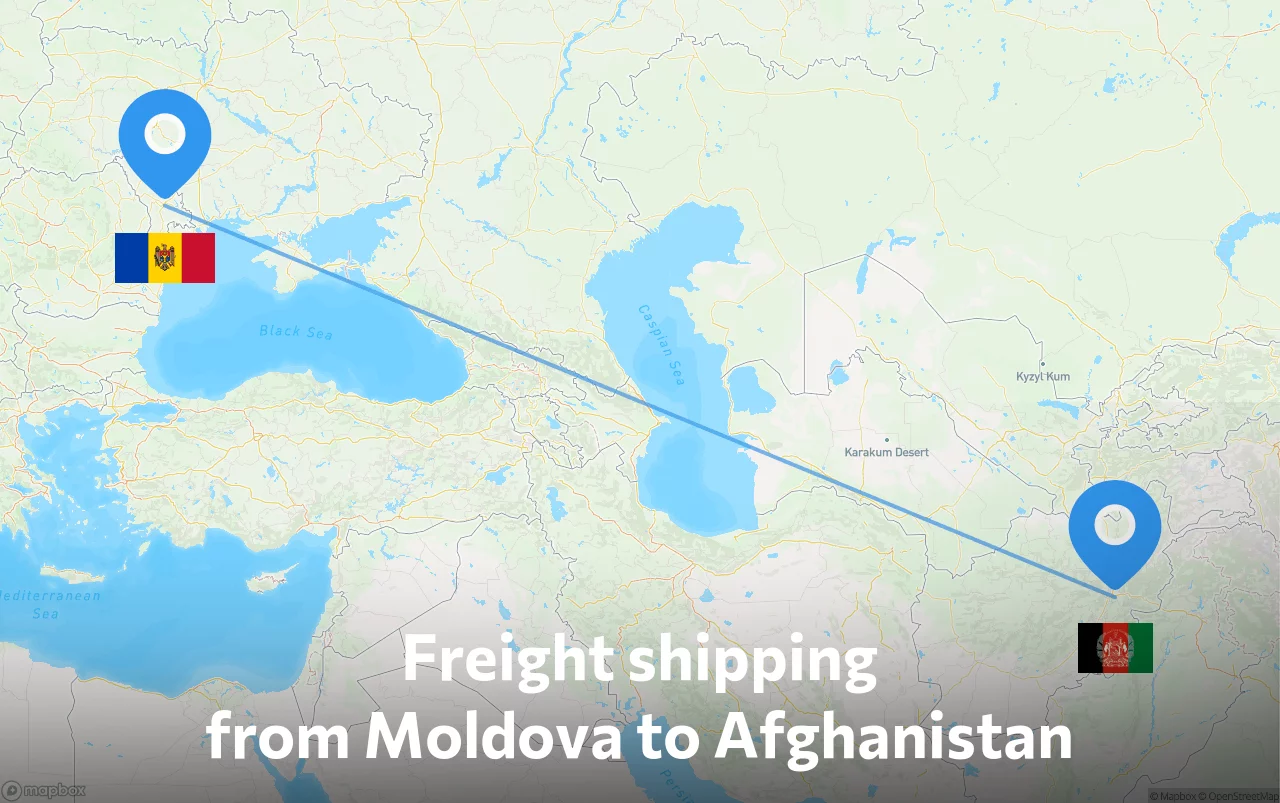 Shipping route from Moldova to Afghanistan