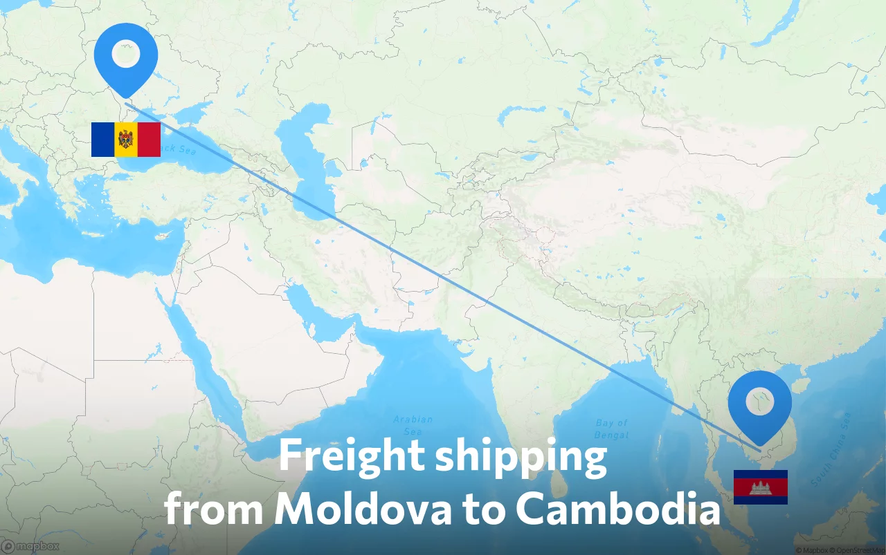 Shipping route from Moldova to Cambodia