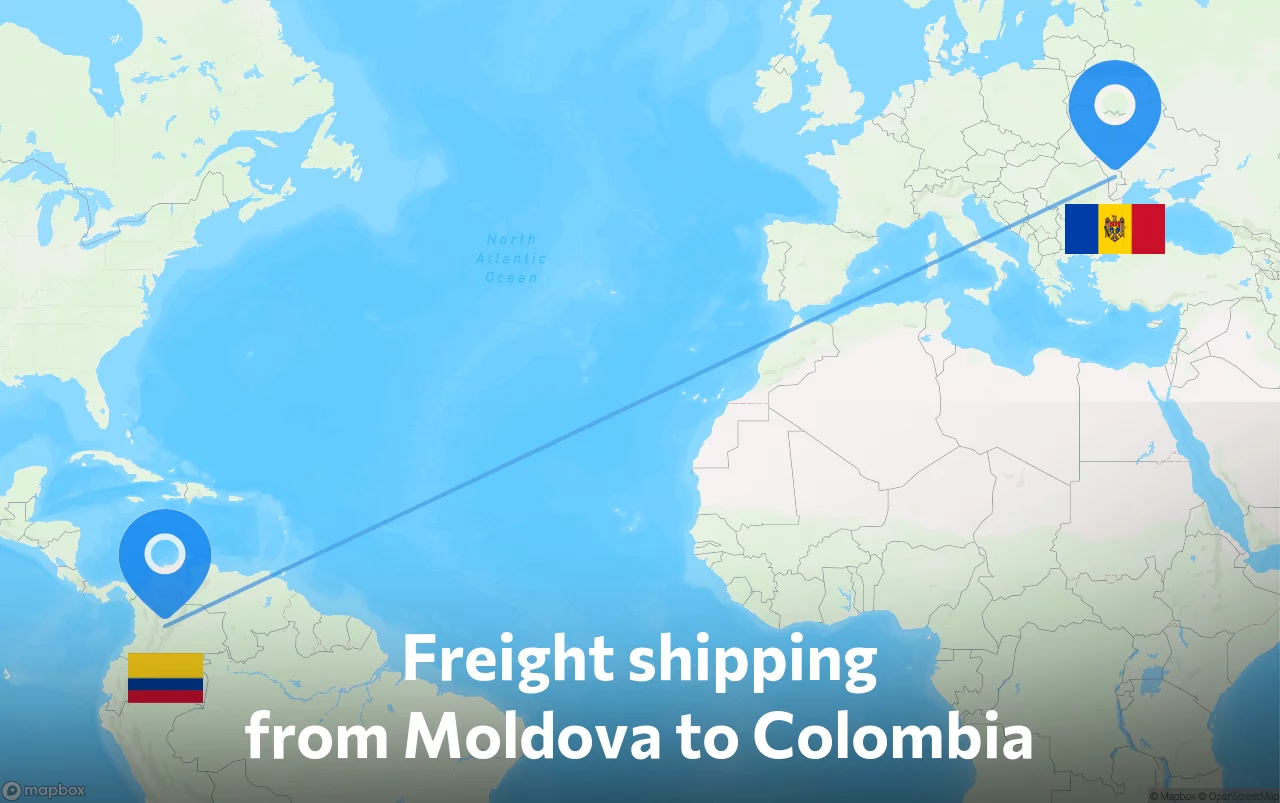Shipping route from Moldova to Colombia