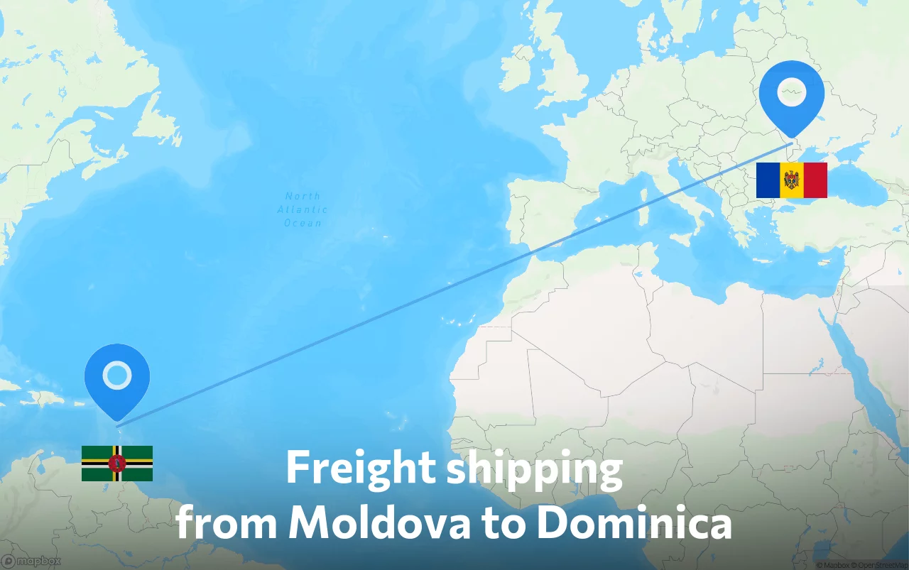 Shipping route from Moldova to Dominica