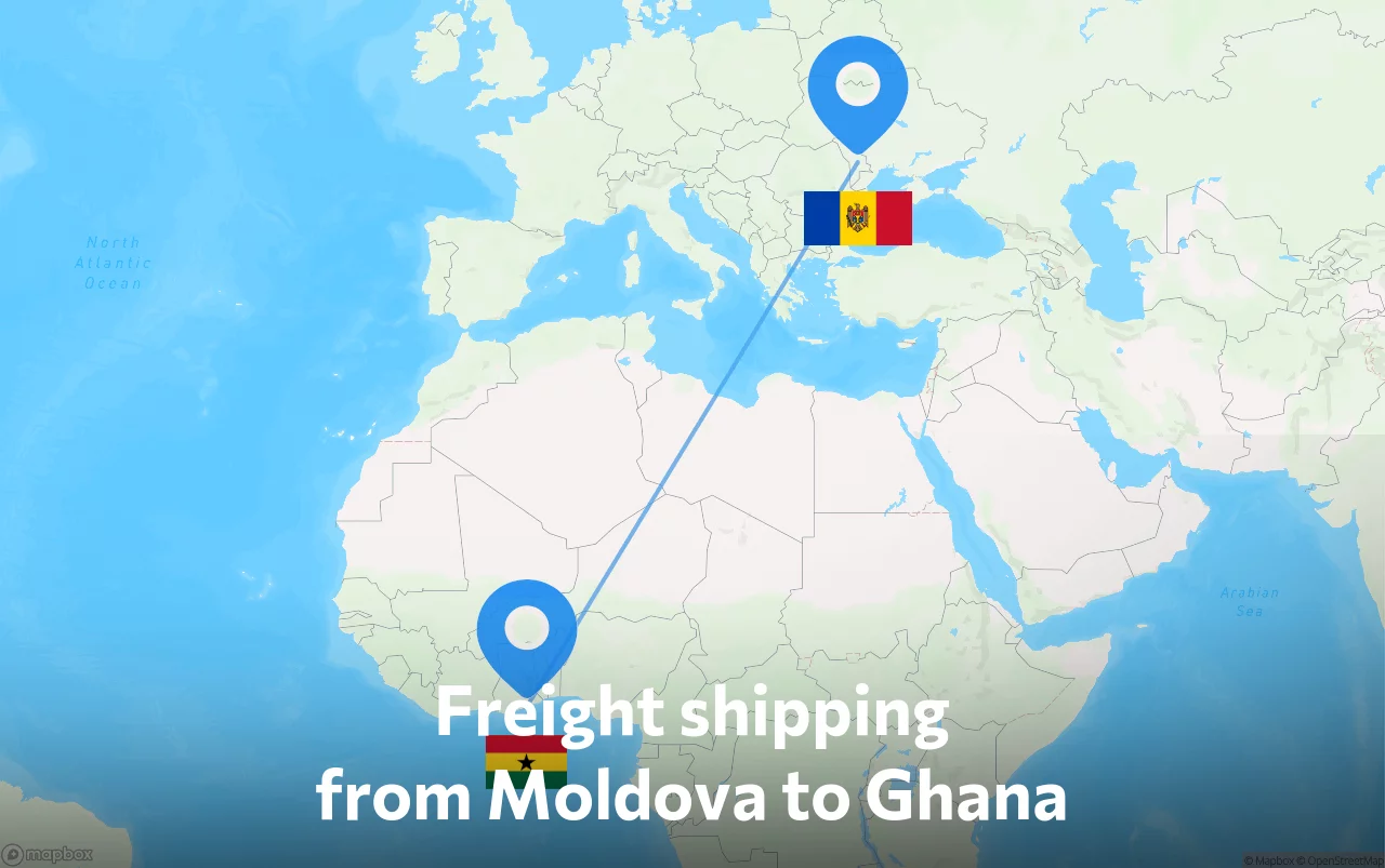 Shipping route from Moldova to Ghana