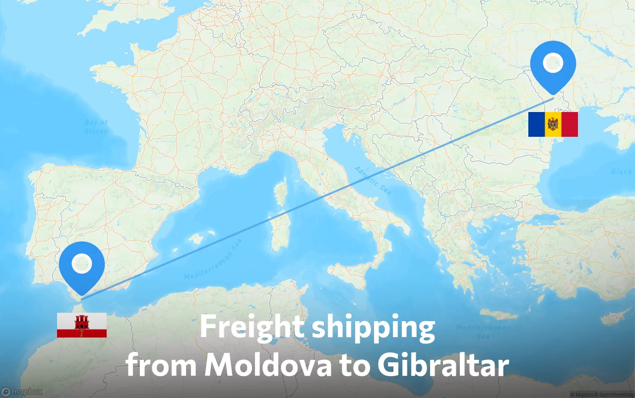 Shipping route from Moldova to Gibraltar