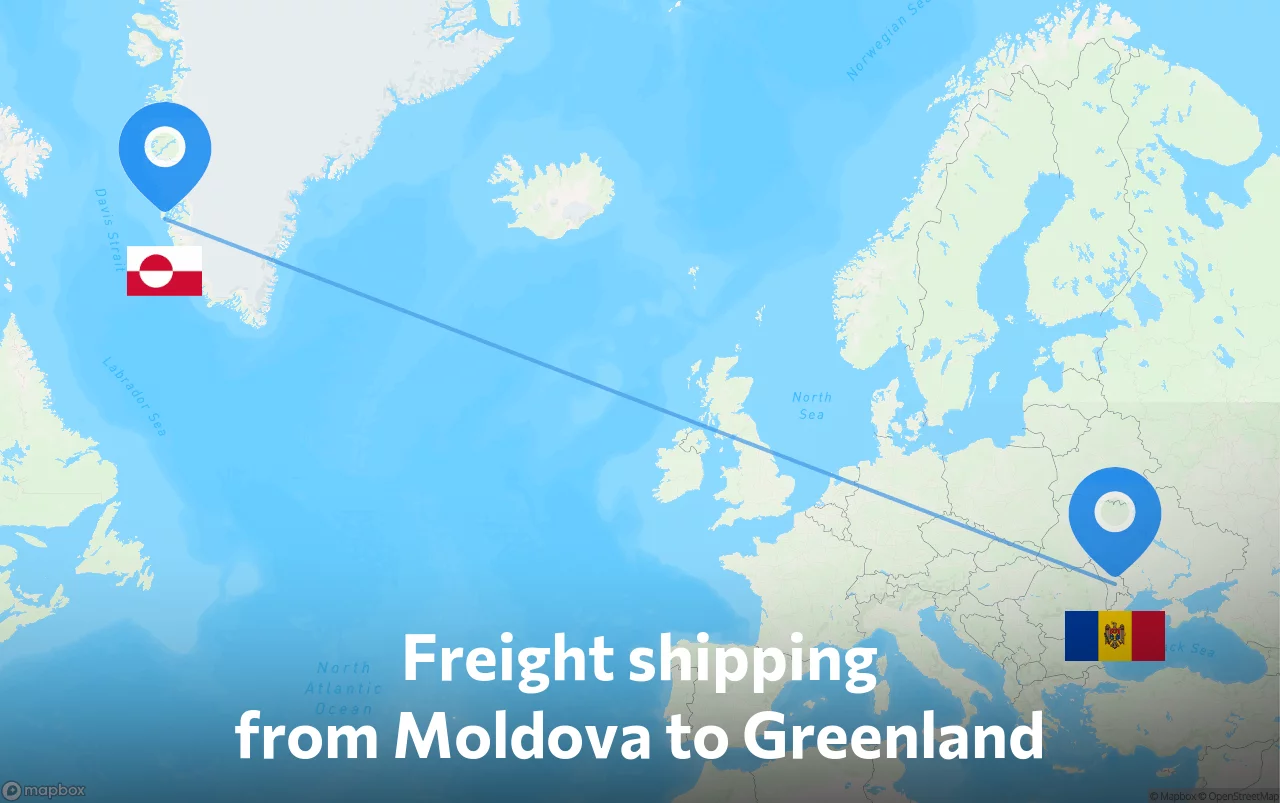 Shipping route from Moldova to Greenland