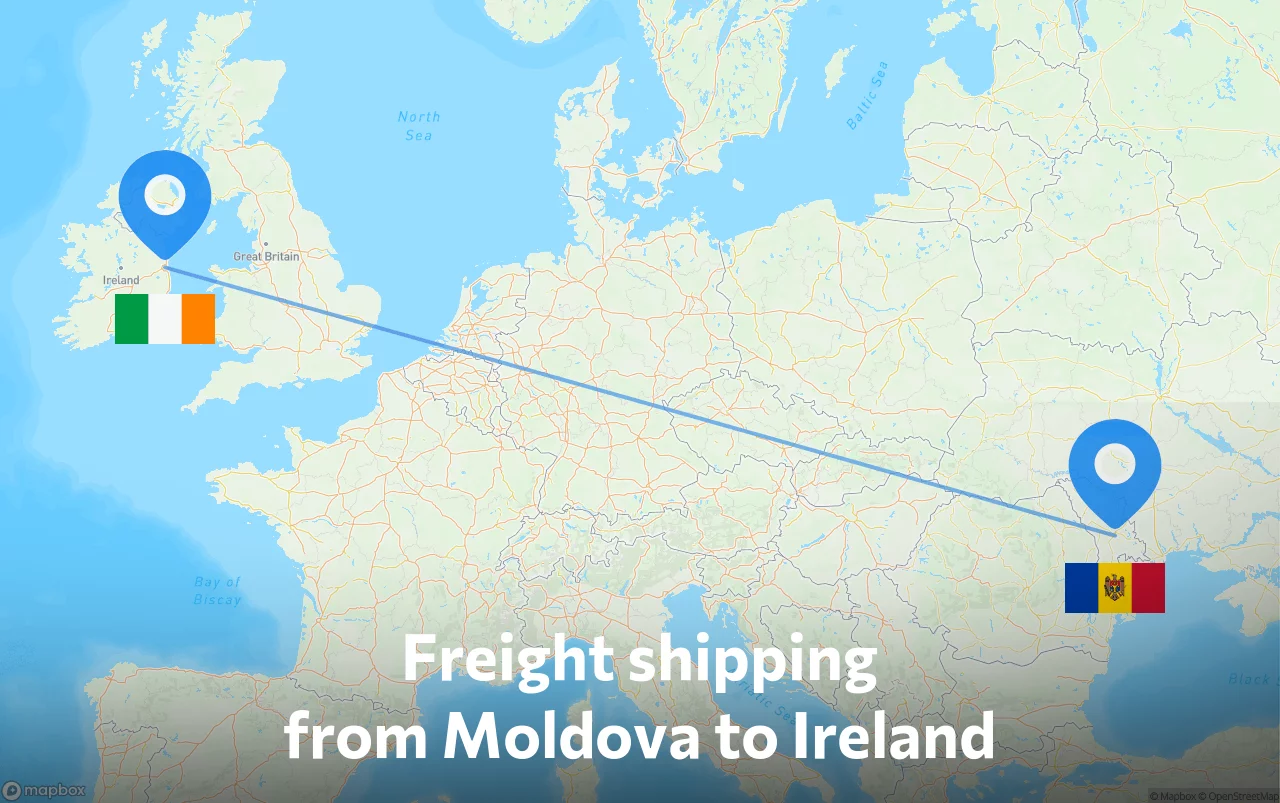 Shipping route from Moldova to Ireland