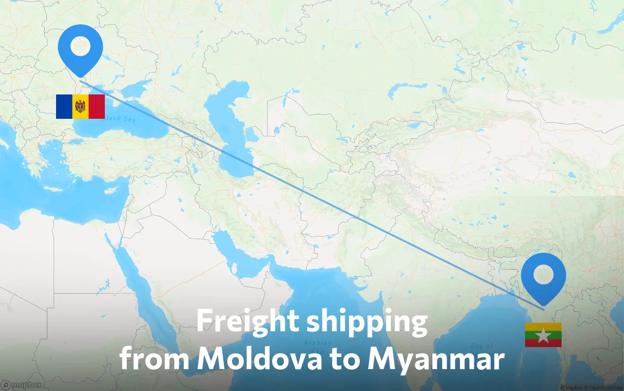 Shipping route from Moldova to Myanmar