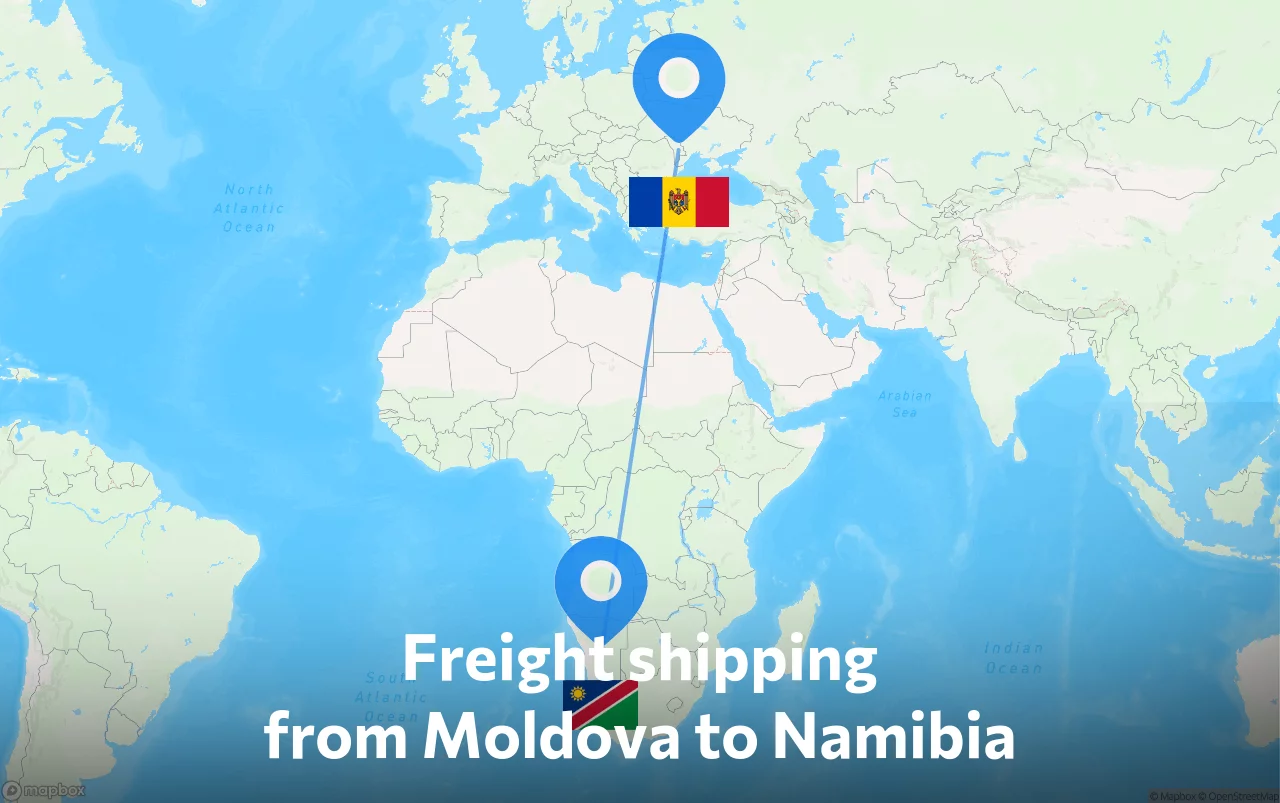 Shipping route from Moldova to Namibia