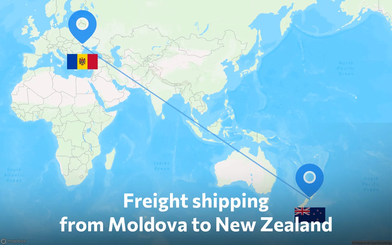 Shipping route from Moldova to New Zealand