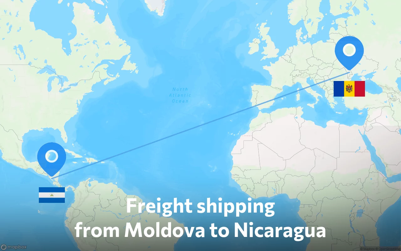 Shipping route from Moldova to Nicaragua