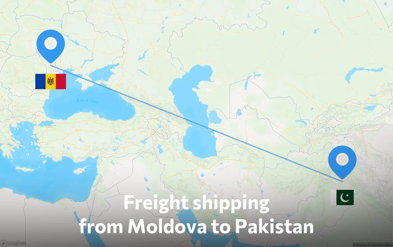 Shipping route from Moldova to Pakistan