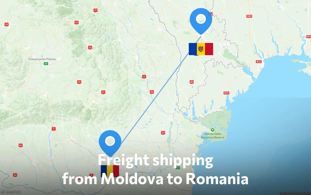 Shipping route from Moldova to Romania