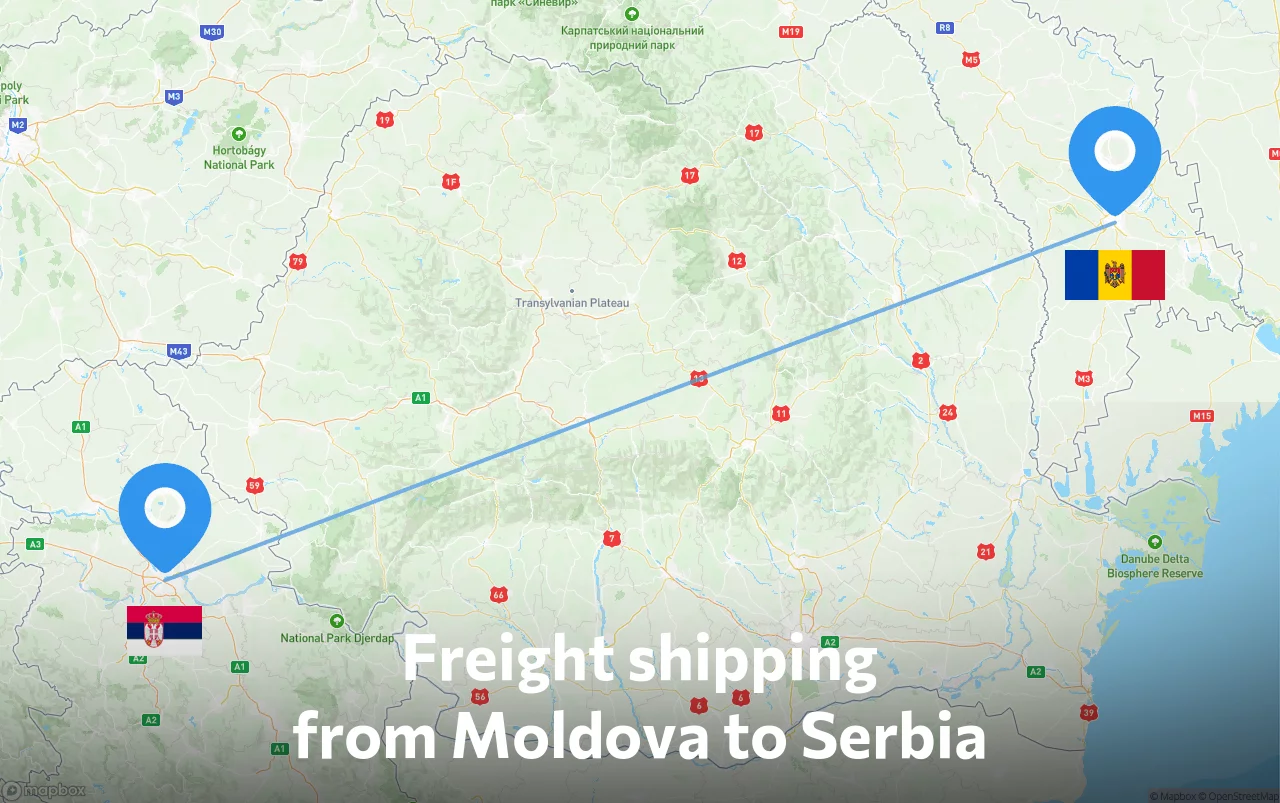 Shipping route from Moldova to Serbia