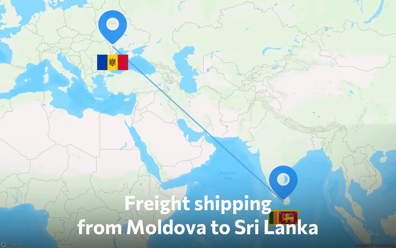 Shipping route from Moldova to Sri Lanka