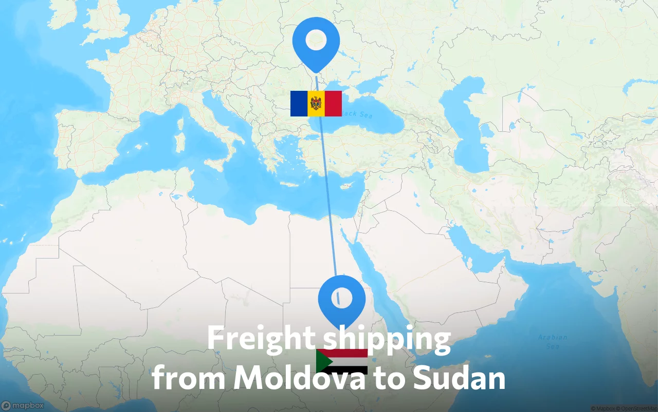 Shipping route from Moldova to Sudan