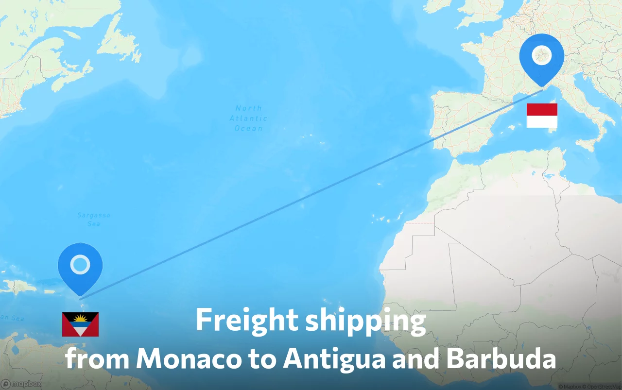 Shipping route from Monaco to Antigua and Barbuda
