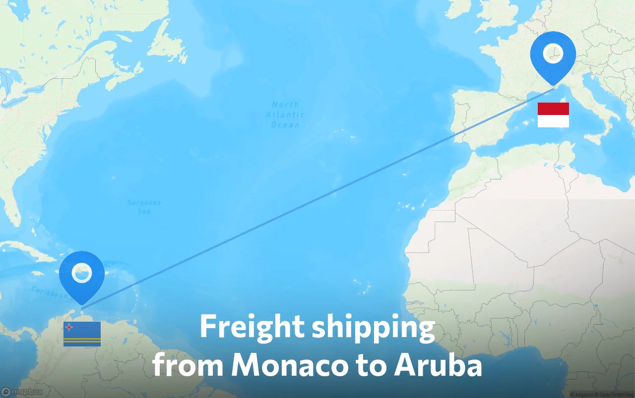 Shipping route from Monaco to Aruba