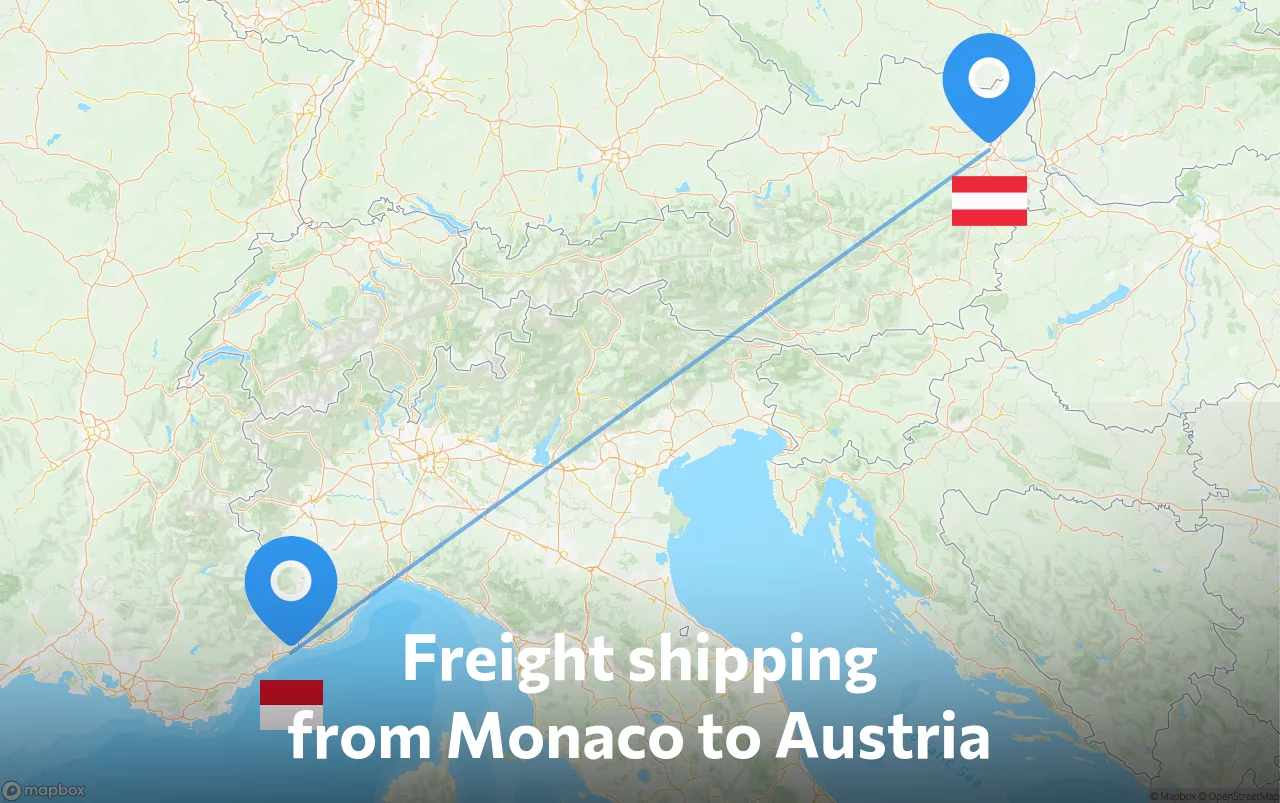 Shipping route from Monaco to Austria