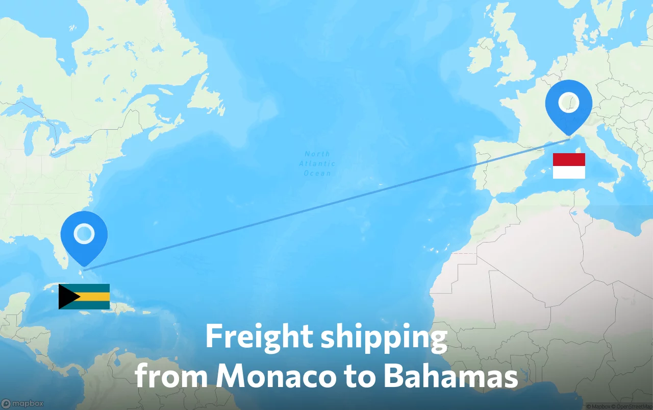 Shipping route from Monaco to Bahamas