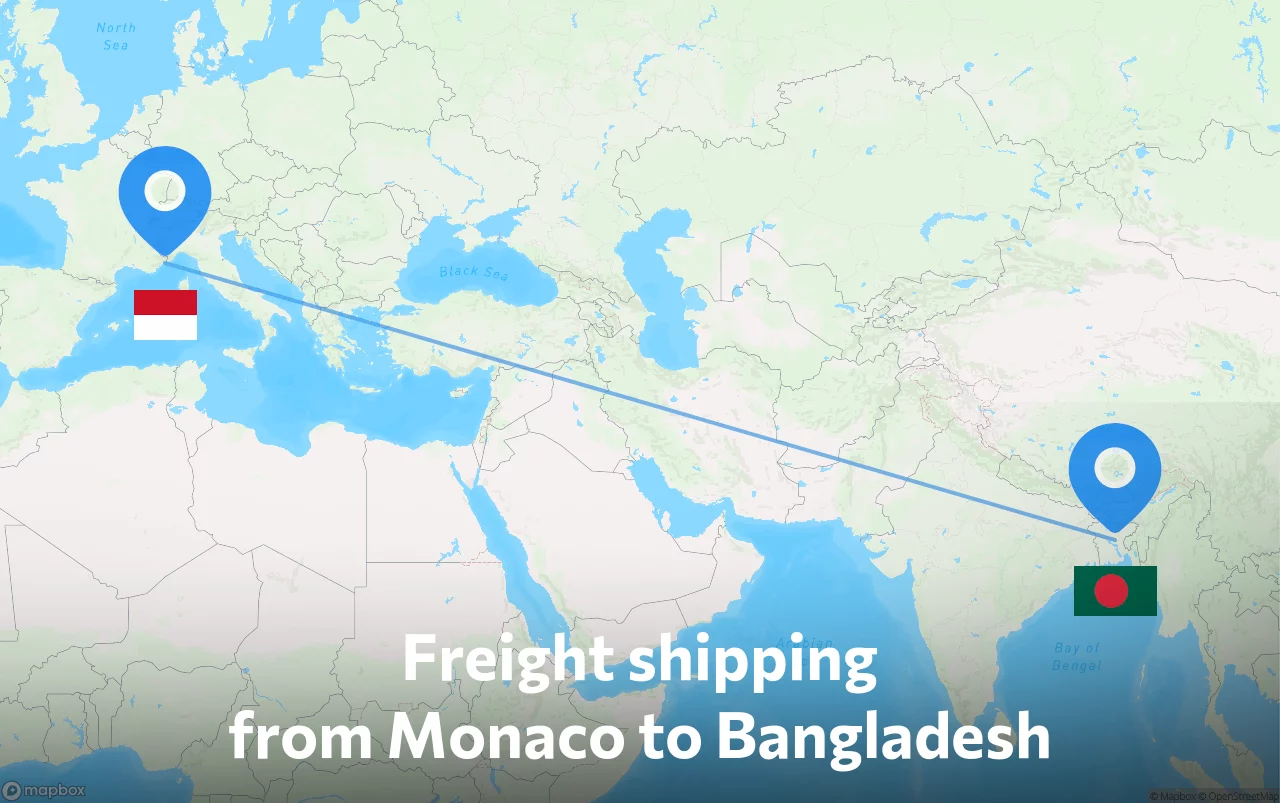 Shipping route from Monaco to Bangladesh