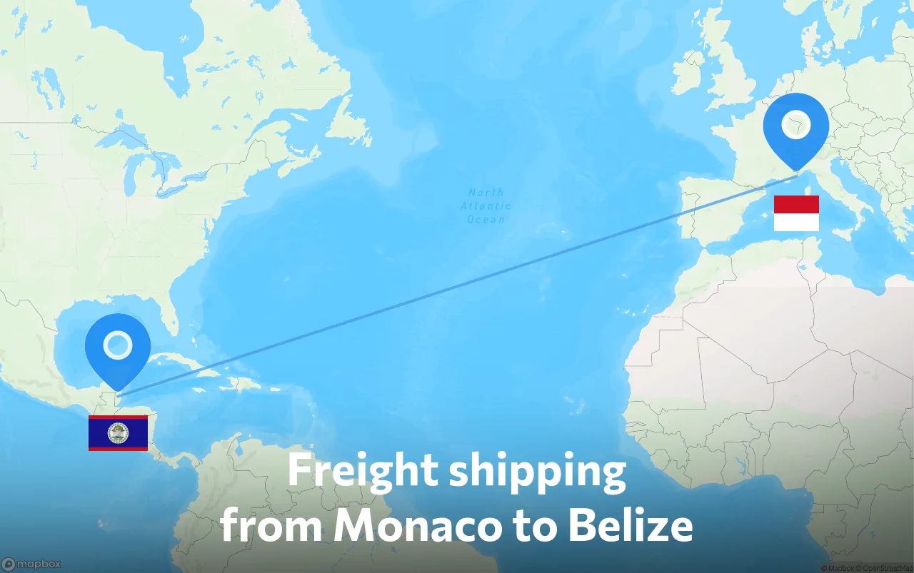 Shipping route from Monaco to Belize