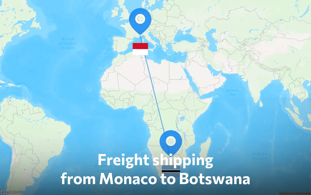Shipping route from Monaco to Botswana