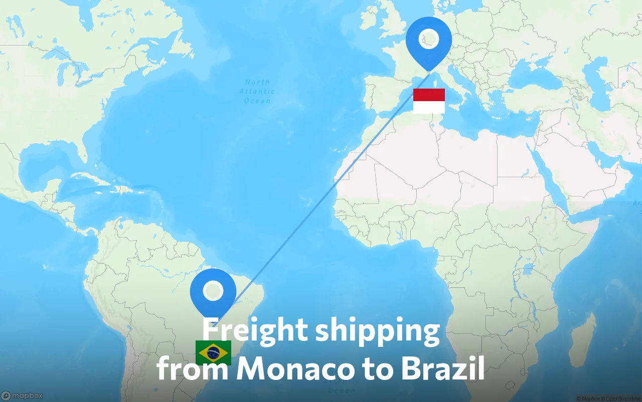Shipping route from Monaco to Brazil