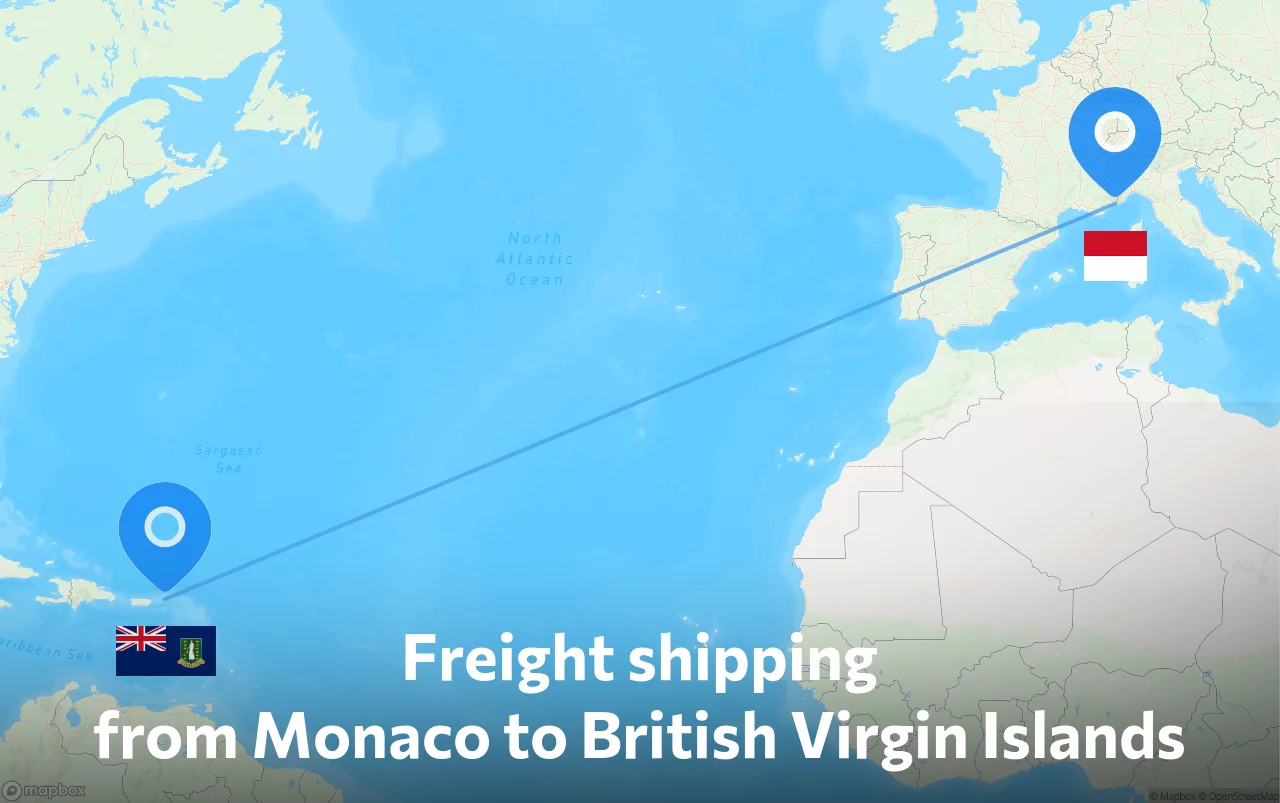 Shipping route from Monaco to British Virgin Islands