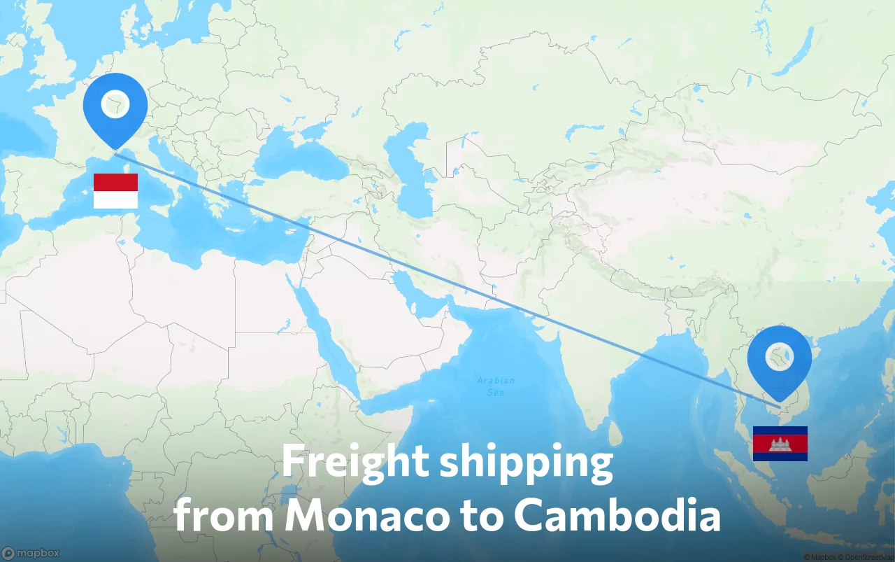 Shipping route from Monaco to Cambodia