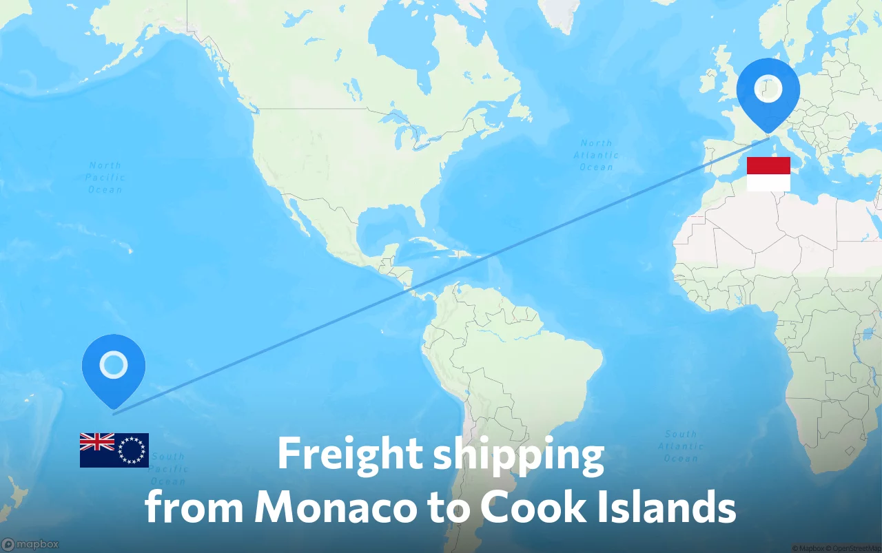 Shipping route from Monaco to Cook Islands