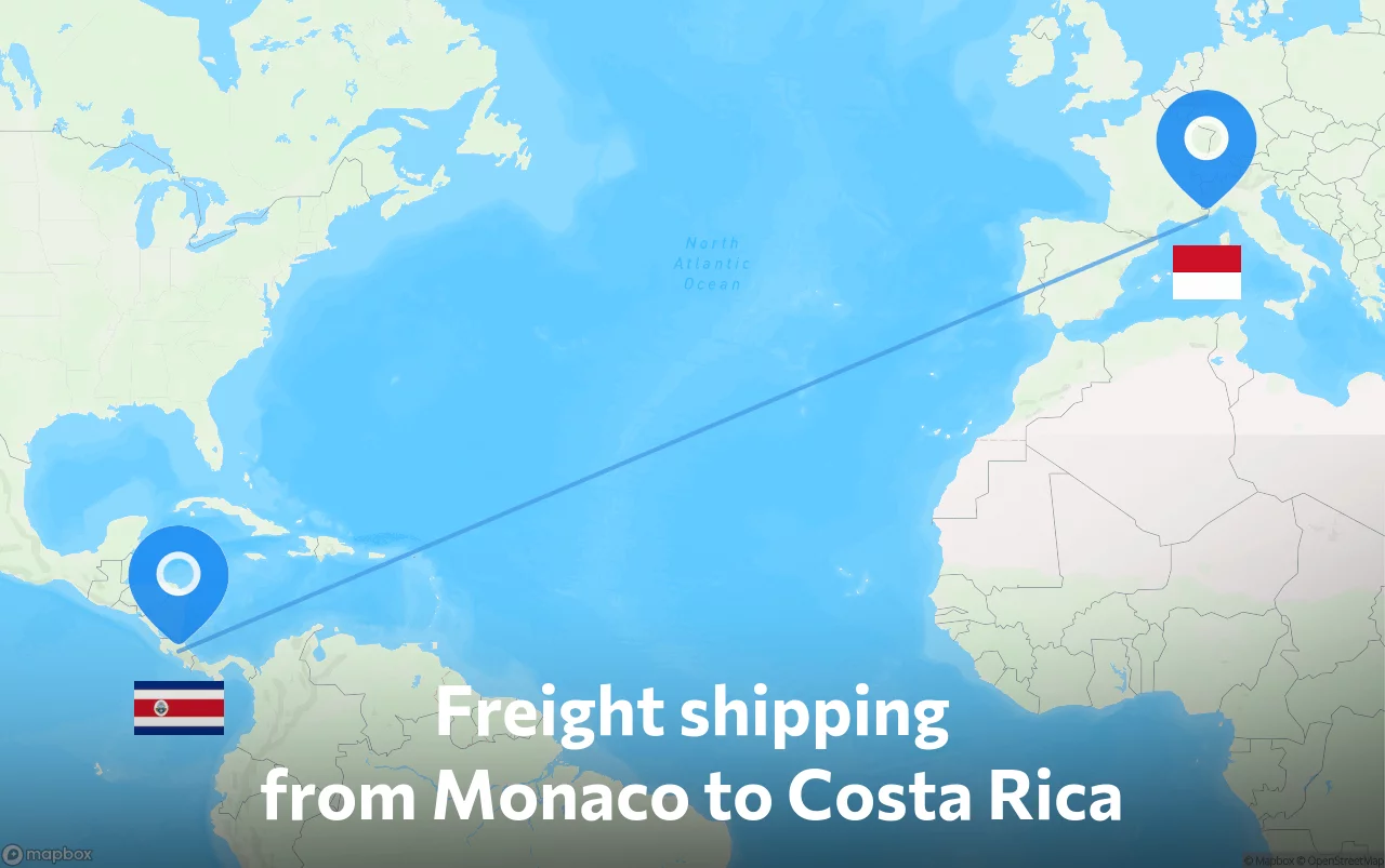 Shipping route from Monaco to Costa Rica