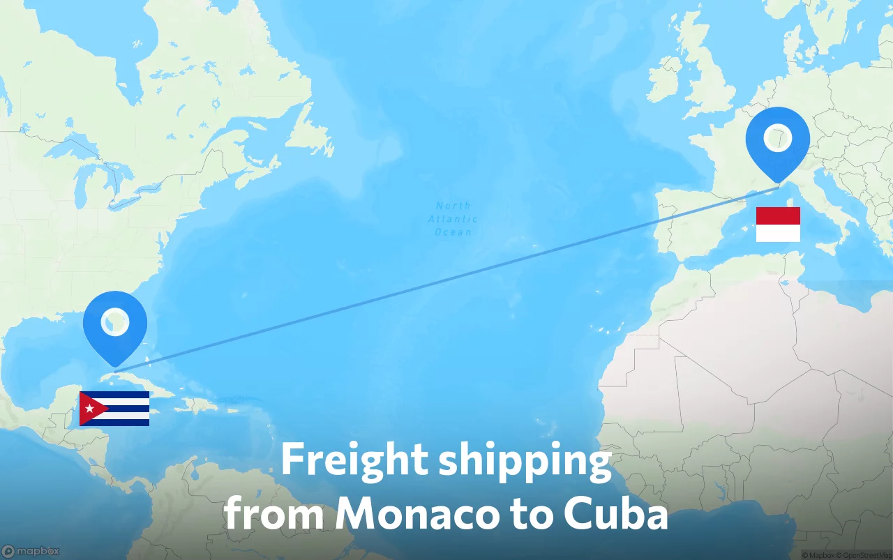 Shipping route from Monaco to Cuba