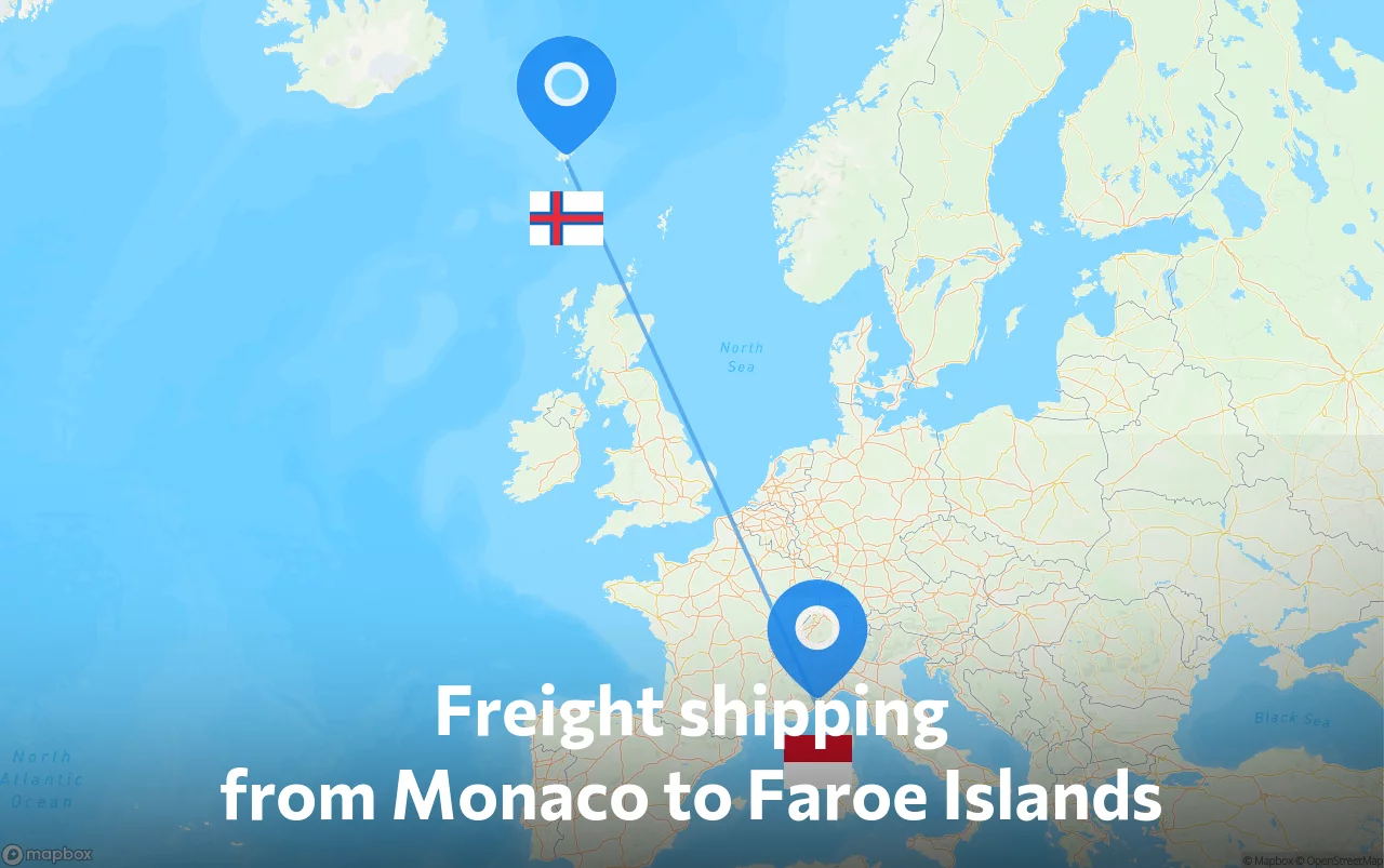 Shipping route from Monaco to Faroe Islands