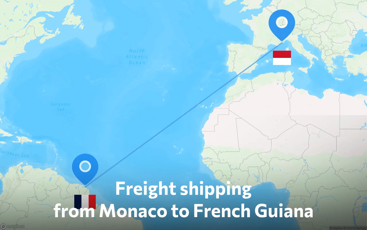 Shipping route from Monaco to French Guiana