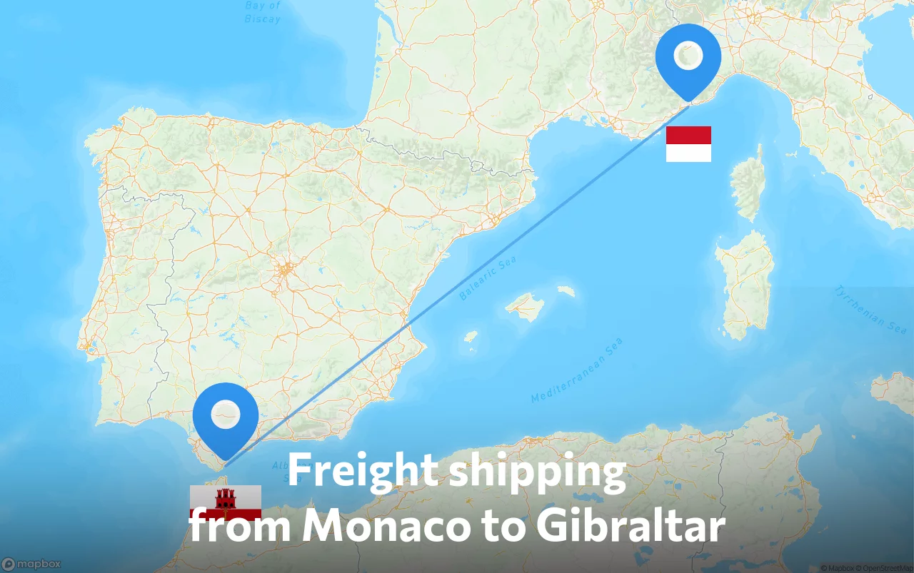 Shipping route from Monaco to Gibraltar
