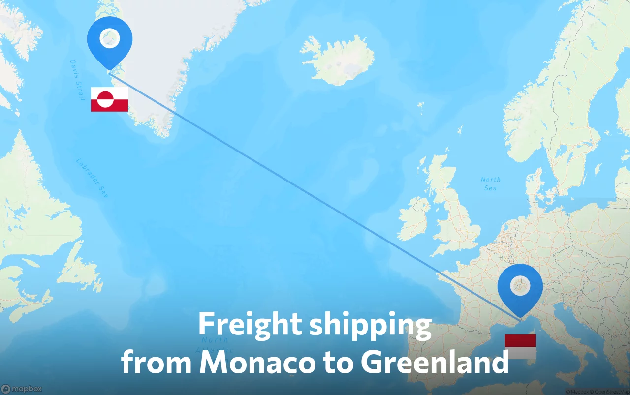 Shipping route from Monaco to Greenland
