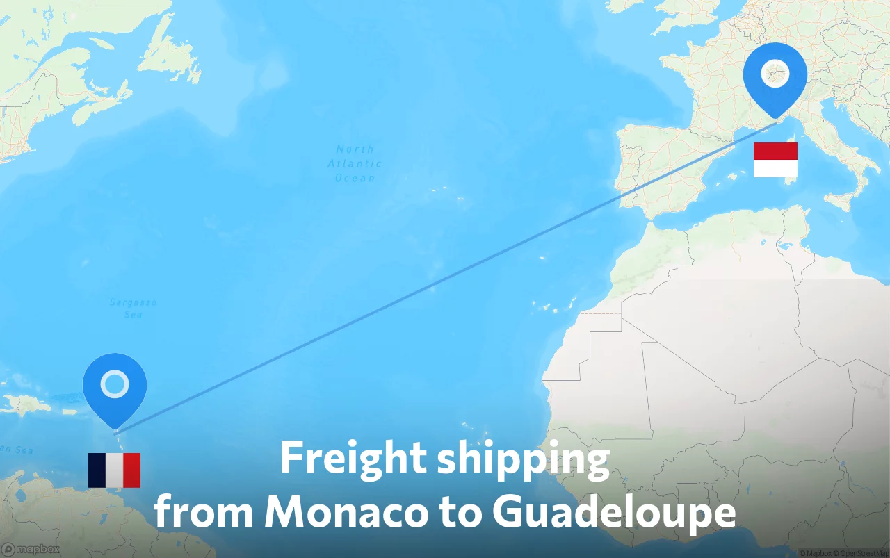 Shipping route from Monaco to Guadeloupe