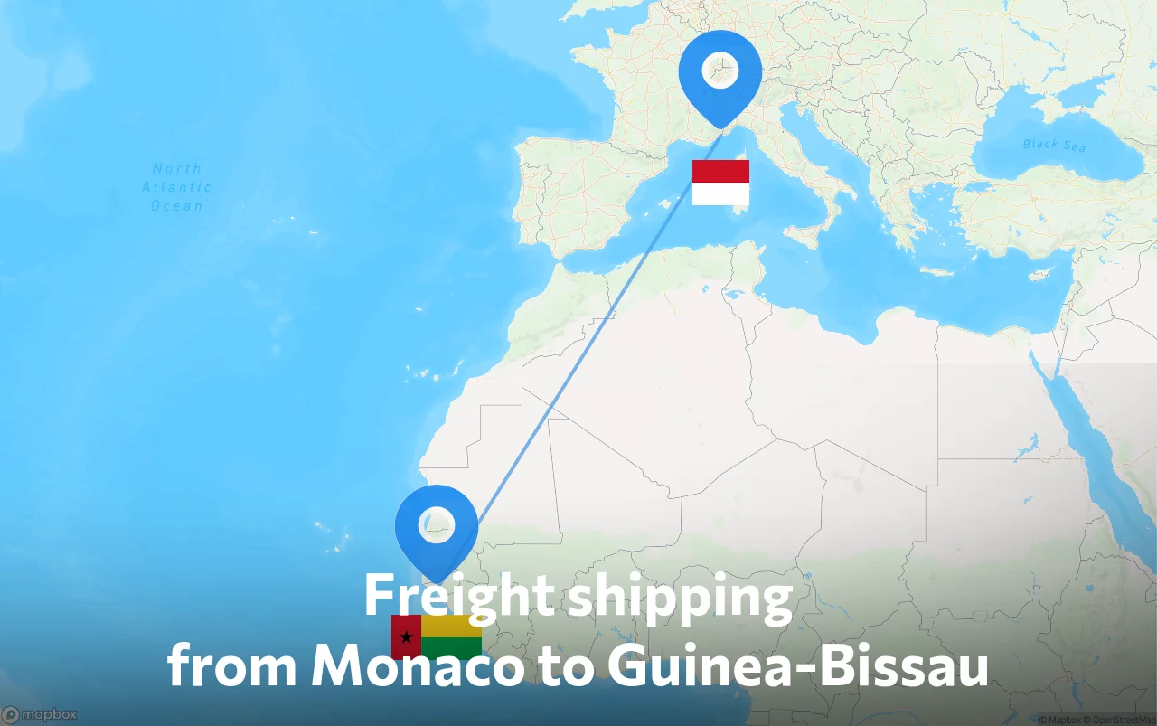 Shipping route from Monaco to Guinea-Bissau