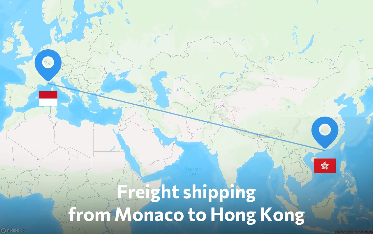 Shipping route from Monaco to Hong Kong