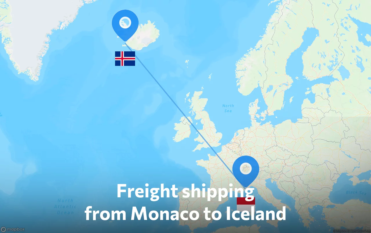 Shipping route from Monaco to Iceland