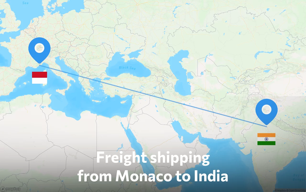 Shipping route from Monaco to India