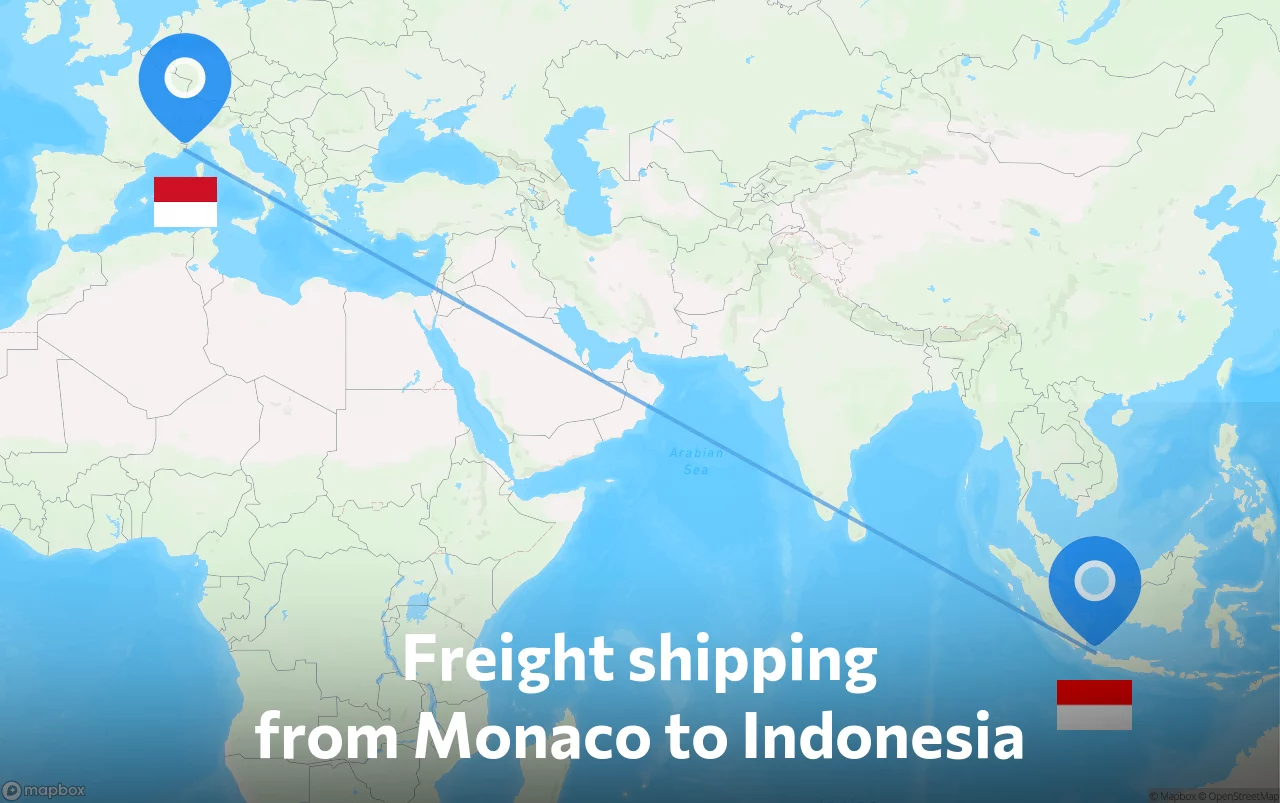 Shipping route from Monaco to Indonesia