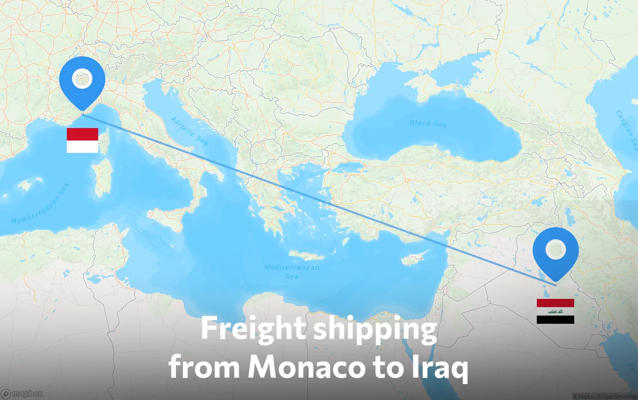 Shipping route from Monaco to Iraq