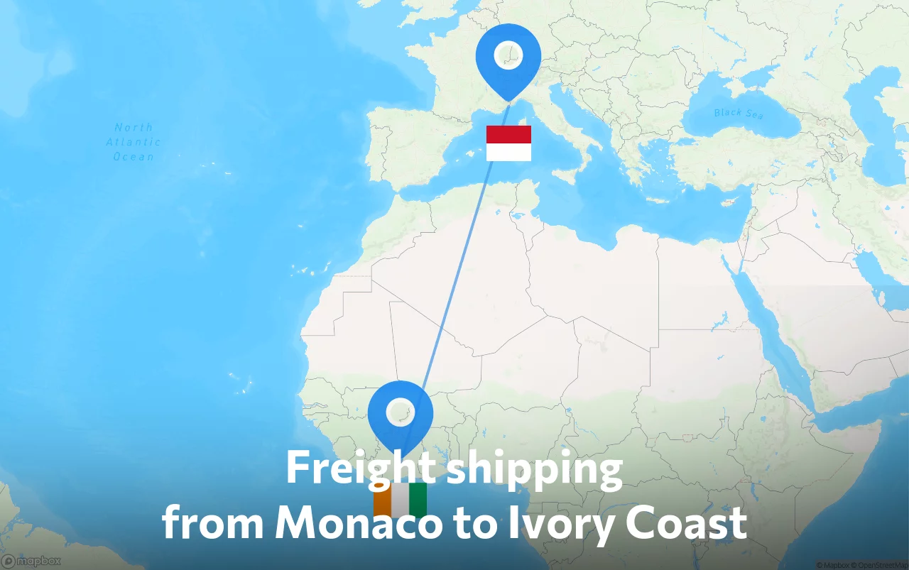 Shipping route from Monaco to Ivory Coast