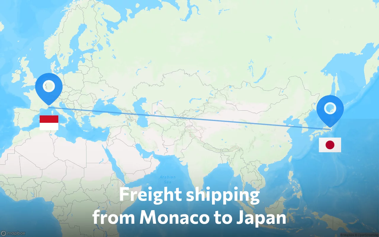 Shipping route from Monaco to Japan