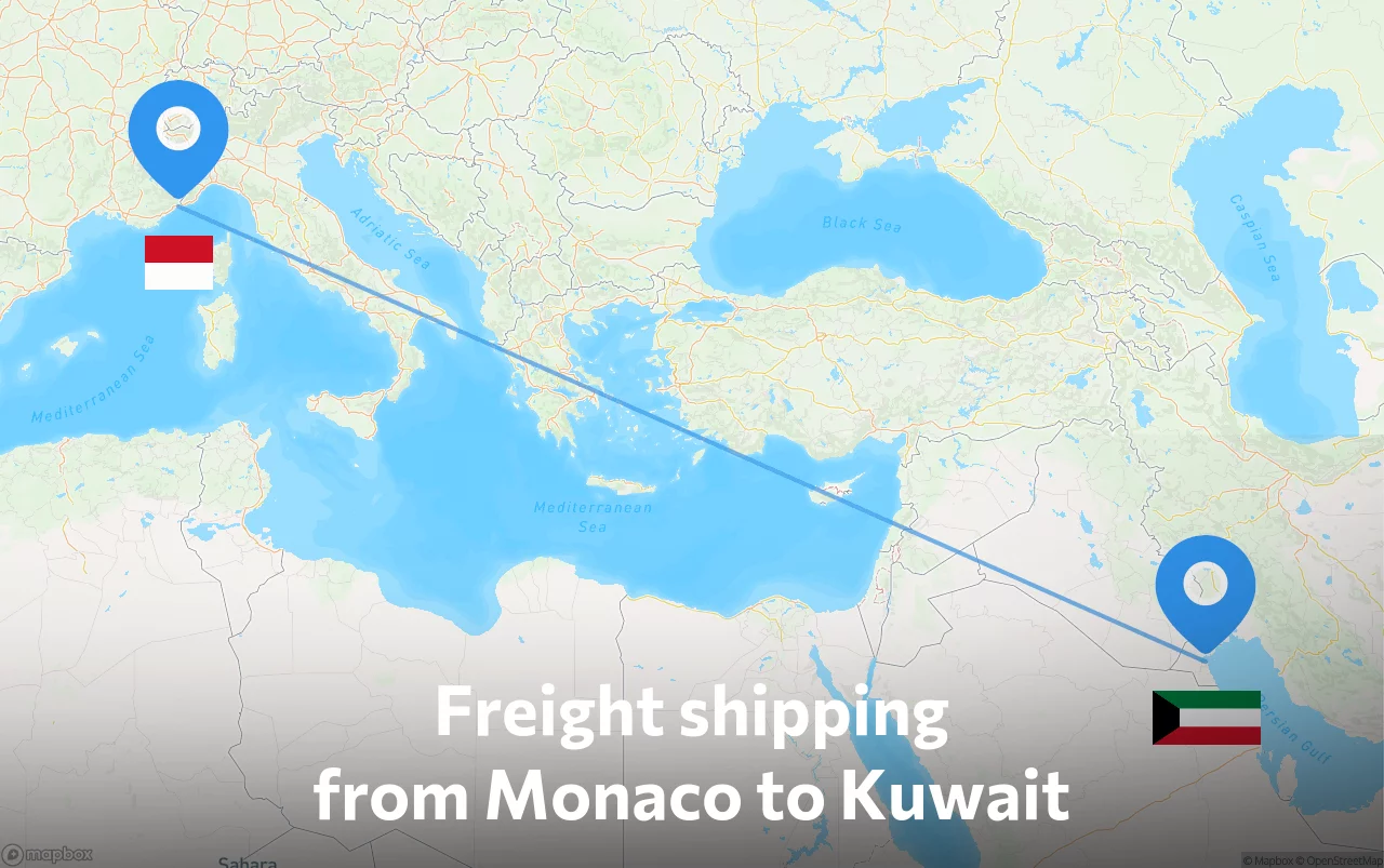 Shipping route from Monaco to Kuwait