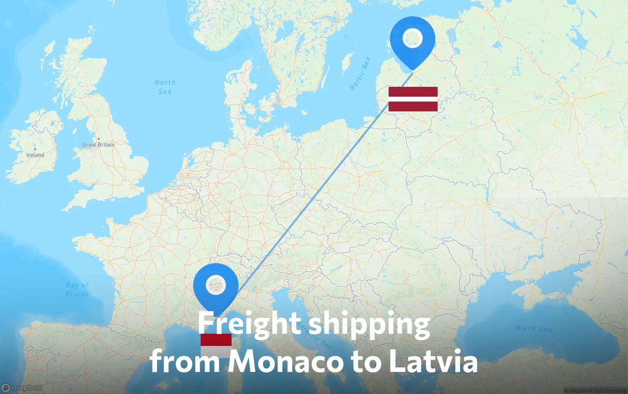 Shipping route from Monaco to Latvia