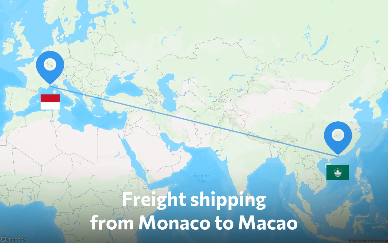 Shipping route from Monaco to Macao