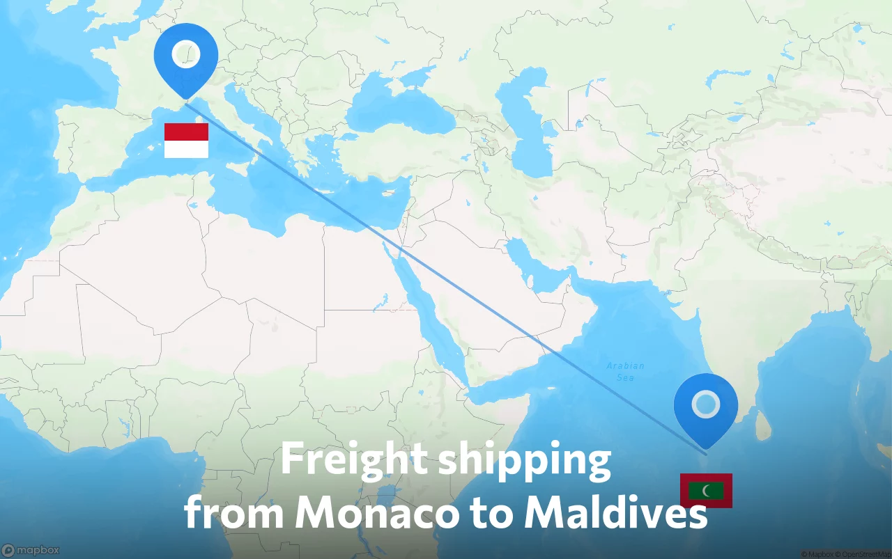 Shipping route from Monaco to Maldives