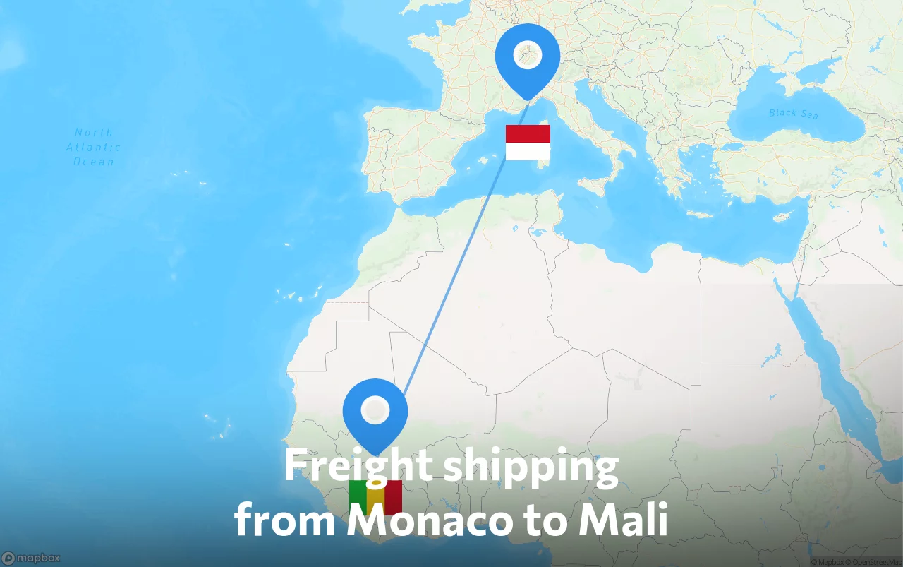 Shipping route from Monaco to Mali